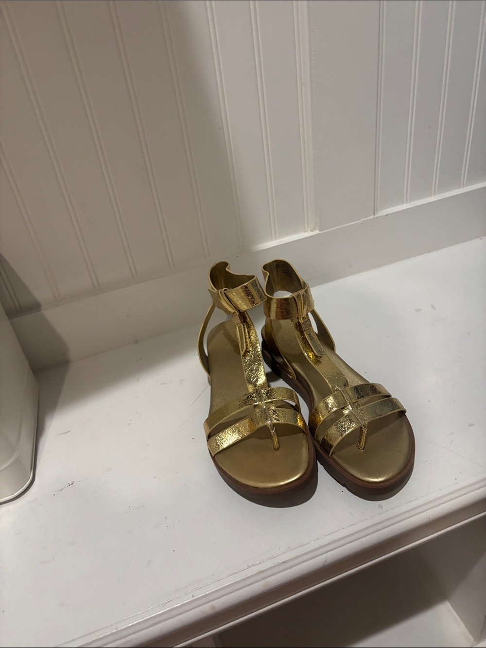 Metallic Franco Sarto Gold Women's Ankle-Strap Sandals